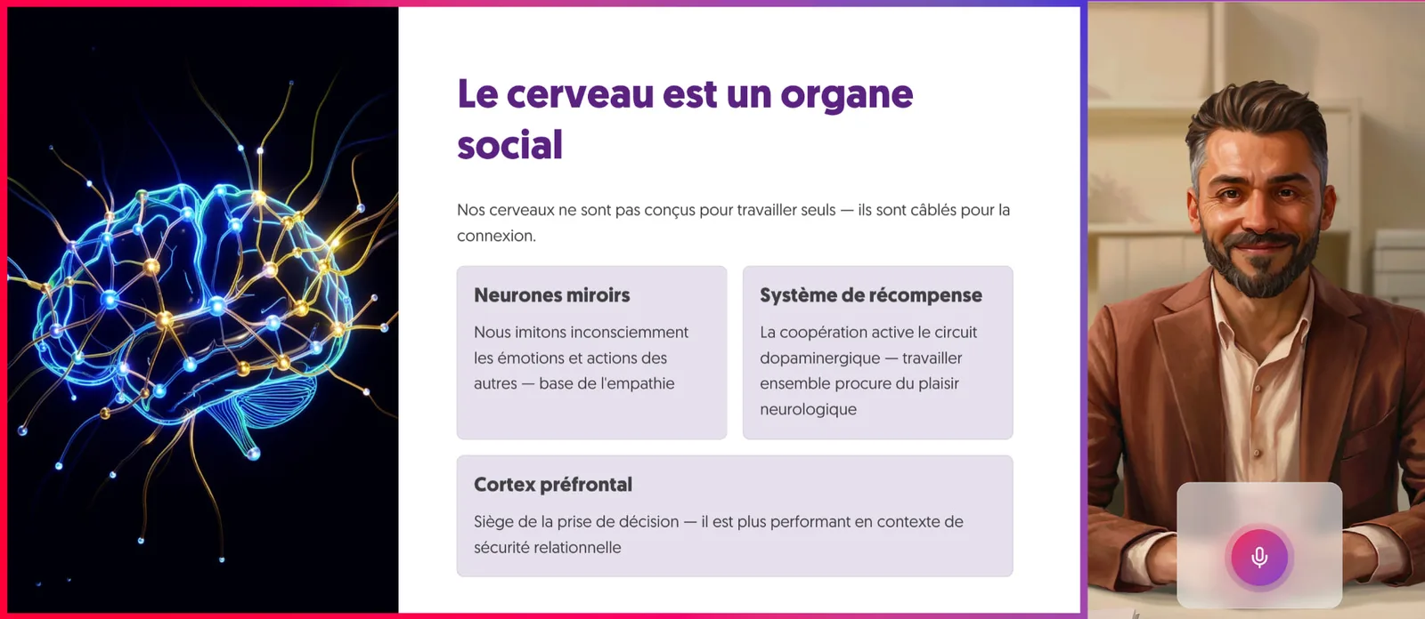 Interface Hellia : formation animée par un avatar avec interaction vocale